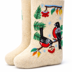 Валенки белый войлок с узором "Пташки" (0227Н)