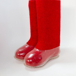 Валенки женские красные с прозрачными галошами (400Ж-СП)