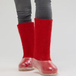 Валенки женские красные с прозрачными галошами (400Ж-СП)