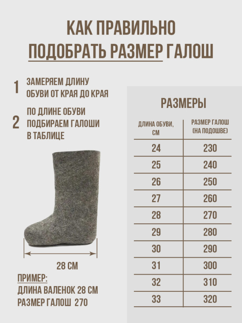 Размеры взрослых галош