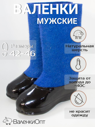 Валенки мужские синие с черными галошами (500М-СЧ) фото 3