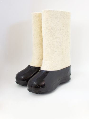 Валенки женские белые с черными галошами (001Ж-СЧ)