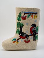 Валенки белый войлок с узором "Пташки" (0227Н)