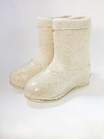 Полуваленки женские белые с прозрачными галошами (001КЖ-СП)